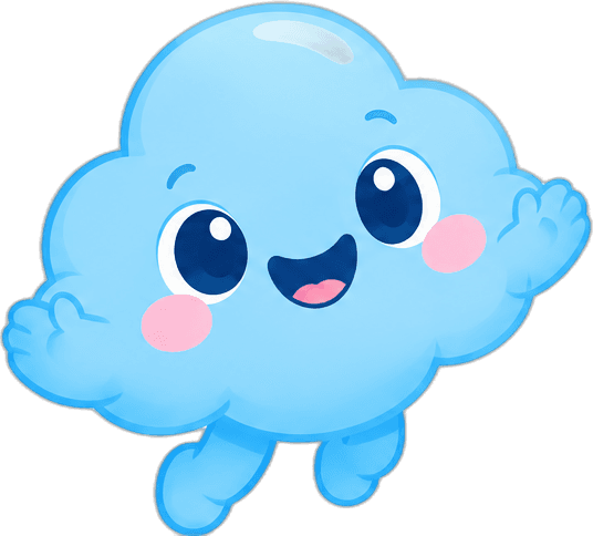 Mascota Cloudy saltando alegremente